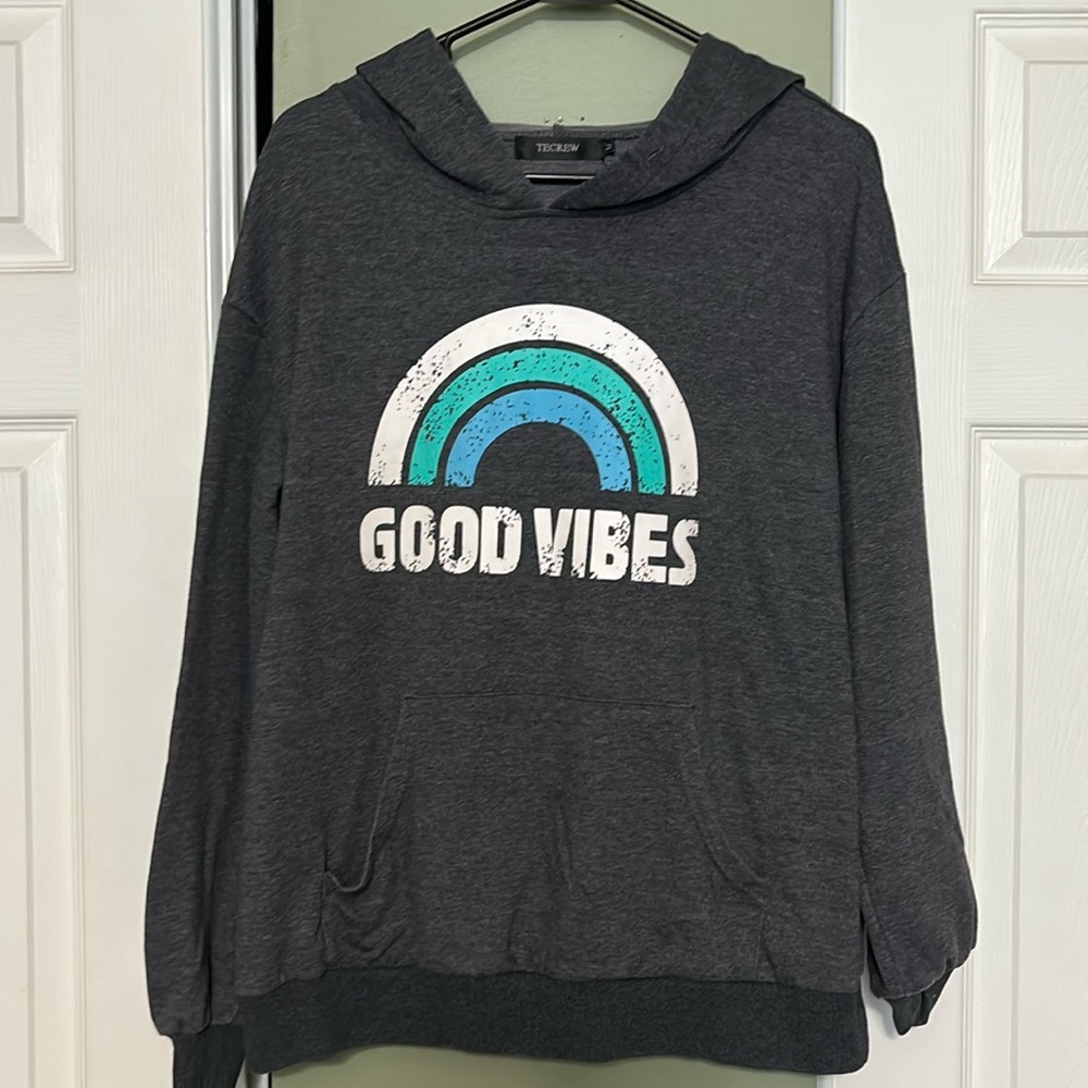 TECREW GOOD VIBES Rainbow Women’s Hoodie Sweatshirt, Excellent Condition!